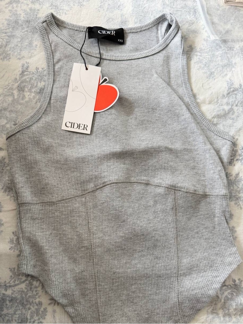 Cider Light Gray Ribbed High-Neck Corset Style Tank Top XXS